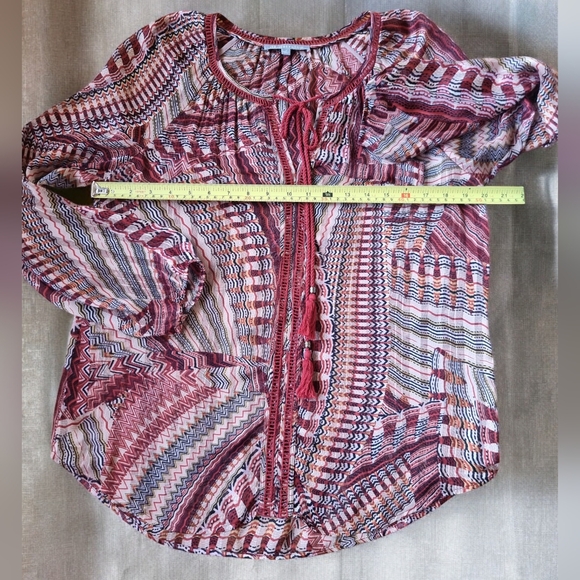 Daniel Rainn Sheer Stylish Boho Rust Multi-Coloured Flowy Blouse - Picture 7 of 8